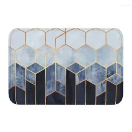 Carpets Soft Blue Hexagons Floor Door Bath Kitchen Mats Anti-Slip Indoor Abstract Geometric Pattern Doormat Garage Entrance Carpet Rug