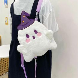 School Bags Cute Girls Women Backpack Plush Cartoon Halloween Gift Shoulder Bag Children Little Ghost Funny White