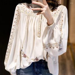 Women's Blouses Fashion Blouse For Women Long Sleeve Print Loose Shirts 2024 Blusas Mujer De Moda O-neck Vintage Bohemia Summer Tops