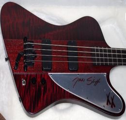 Rare 4 Strings Bass Fire Thunderbird Nikki XX Signature Wine Red Flame Maple Top Electric Bass Guitar EMG Pickups Black Hardware8225433