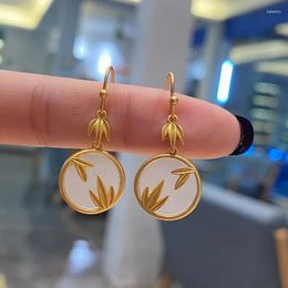 Dangle Earrings DRlove Special-interested Design Women Bamboo Leaf Pattern Gold Colour Matte Chic Girls Fashion Jewellery