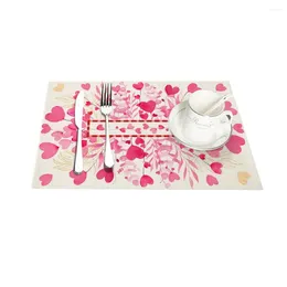 Table Mats Valentine Day Placemat Valentine's Romantic Heart Print Set For Dining Non-slip Bowls Coffee Cups
