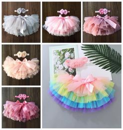 Baby Girls Skirts Infant Girl Tutu Skirt Headband 2pcs Sets Newborn Tulle Bow Bloomers Rainbow Short Dresses Diapers Cover 11 Colo8714110