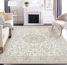 Carpets Area Rug Living Room Rugs: 8x10 Large Machine Washable Non Slip Thin Carpet Soft Indoor Luxury Floral Stain Resistant Fo