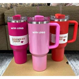 Stanleiness DHL 11 Co Brand Winter Pink Parade Traget Red 40oz H20 Stainless Steel Tumblers Cups with Silicone handle Lid And Straw Travel Car Mugs Water Bottles 2ND0