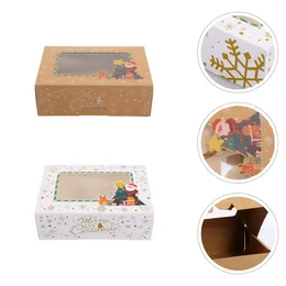 Take Out Containers 12pcs Christmas Cookie Boxes Kraft Paper Doughnut Candy Treat With Clear Window Holiday Bakery