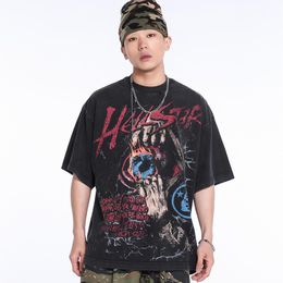 24ss Summer Oversize USA Open Your Eyes Stars Washed Vintage Tee Fashion Men's Short Sleeve Skateboard Tshirt Women Clothes Casual Cotton T shirts 0407