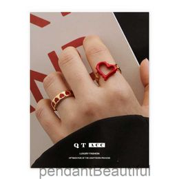 Hand dripping oil is not easy to fade / Brass electroplating Japan and South Korea playful fashion temperament carmine love hand jewelry ring