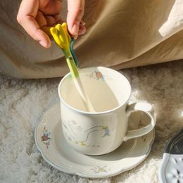 Cups Saucers Korean Cup Ins Vintage Tea Swan Ceramics Coffee Set White Teacup And Saucer 250ml Milk Porcelain