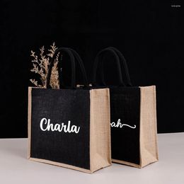 Storage Bags Personalized Black Burlap Tote Bag Custom Bridesmaid Beach With Name Wedding