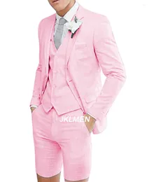 Men's Suits 2024 Summer Casual Slim Fit 3 Piece Notch Lapel Prom Tuxedos Men Short Pants Suit For Wedding Holiday