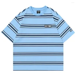 Men's T Shirts Big Stripe Loose Men Women T-shirt Short Sleeve Summer Casual Tshirts For Cotton Tee Blue Pink