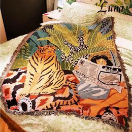 Blankets 2024 Cartoon Tiger Throw Blanket Knitted Tassel For Beds Sofa Cover Camping Picnic Mat Wall Hanging Tapestry Home Decor