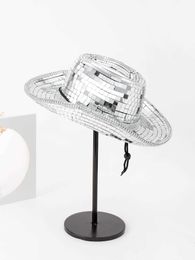 Wide Brim Hats Bucket Mirror Ball Hat Shiny Silver Cowboy Disco Bar Performance Q240403