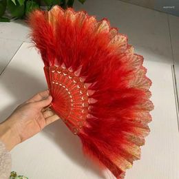 Decorative Figurines Feather Hand Fan Handmade Spanish Lace Tassels Dance Fans Chinese Luxurious Wedding Party Gift Home Decor