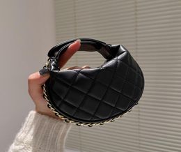 23C Early Spring Black Half Moon Pea Bags Real Leather MiniVanity Clutch Coin Zipper Purse Cosmetic Case Party Tiny Luxury Designe5377920