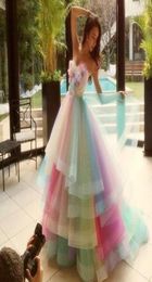 2019 Colourful Rainbow Prom Dresses A Line Sweetheart Floor Length Long Prom Gowns Sleeveless Tulle 100 Real Pos9449941