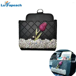 Car Organizer 1 X Interior Storage Bag Pu Leather Box Phone Holder Stowing Tidying Air Vent Pocket With Crystal