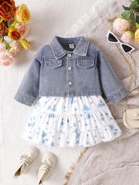 Clothing Sets 2PCS Spring Girls Set Denim Coat With Hanging Strap Printed Dress Fashionable Infant Toddler