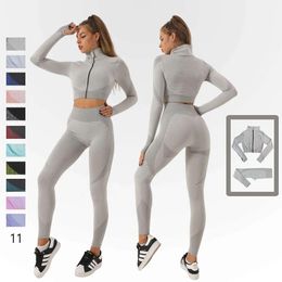 2024 lululemenI Yoga Jumpsuit Bodysuit Set Seamless Long-sleeved Crop Top Sports Leggings Gym Fiess Women Quick Dry Running Active Wear Sets for Woman vj668