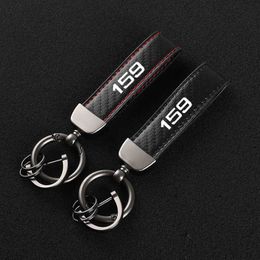 Keychains Lanyards Leather carbon Fibre automotive keychain zinc alloy for Alfa Romeo 159 with accessories Q240403
