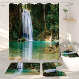 Shower Curtains Forests Waterfalls Landscapes Bathroom Sets With And Rugs Sandy Beaches Waves Tropical Decor