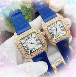 Luxury square roman tank three pins dial watches men women JAPAN Quartz Movement diamonds ring rose gold silver case genuine leather belt good looking watch gifts