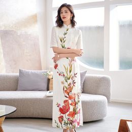 Party Dresses Chinese Fashion Heongsam Spring Summer Straight Dress Ankle-Length Floral Pencil Evening Clothing Pograph
