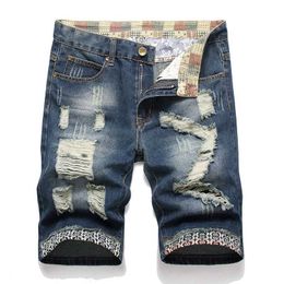 Men's Shorts New denim mens shorts Lagarde fashion version perforated edges and holes distressed pants plus size J240407