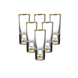 Wine Glasses Set Of 6pcs 50ml Luxury Gold-rim Heavy Base Handmade Blown Lead-free Crsytal Glass S For Vodka With Bubble 1.7oz