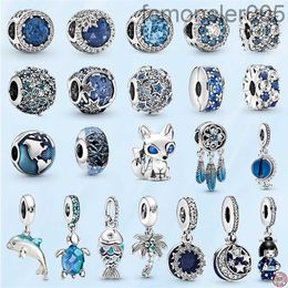 925 Sterling Silver Fish Sea Turtle och Blue-Eyed Fox Blue Series Charm Fit Armband eller Necklace Pendants Lady Gift With Original Bag Wex2