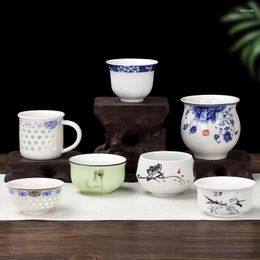 Teaware Sets 1Pcs Chinese Tea Cup Porcelain Celadon Floral Pattern In-glaze Decoration Drinkware Creatives Home Gifts