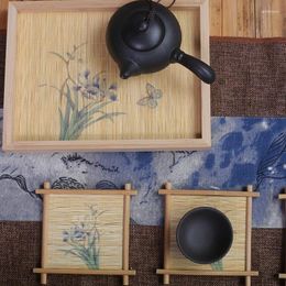 Tea Trays Bamboo Printed Tray Ware Storage Pot Holder Simple And Portable Cup Mat Coasters Make