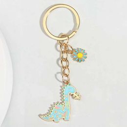 Keychains Lanyards Cute Enamel Keychain Small Flower Dinosaur Key Ring Animal Chains Souvenir Gifts For Women Men Car Keys Handmade Jewellery Q240403