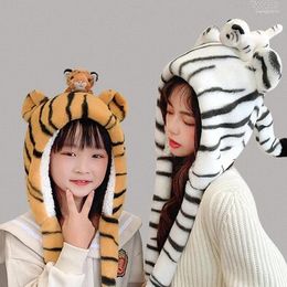 Berets 2024 Cute Christmas Plush Moving Tail Tiger Hat Movable Animal Gift For Adult Kids Halloween Dropship