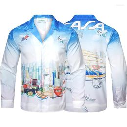 Men's Casual Shirts Quality Beach Style Harajuku Hawaiian Shirt Print Fitting Men Women Fashion Blue Mens