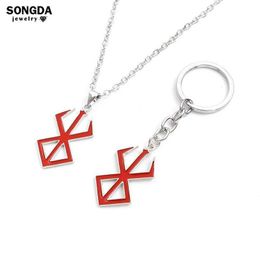 Keychains Lanyards Red enamel keychain Behelit symbol oil dripping alloy pendant necklace for male and female role-playing Jewellery gifts Q240403