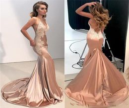 Cheap Sexy spaghetti Lace Mermaid Evening Dresses Floor Length Backless Elegant Long Prom Dresses 2105401