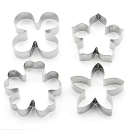 Baking Moulds 4pcs Flower Shape Cookie Cutting Mold Stainless Steel Cake Cutters Pastry Mould Fondant Party Decor