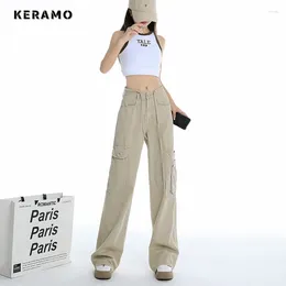 Women's Jeans American Retro High Street Casual Overalls Solid Color Loose Wide Leg Pants Women Y2k Hip-hop Cargo Grunge Denim Trousers