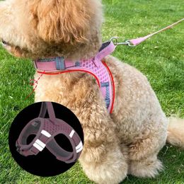 Dog Collars Harness Breathable Mesh Prevent Break Free Traction Tool Reflective Safety Vest Cat Chest Strap Pet Supplies