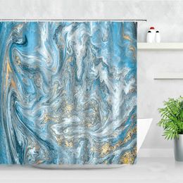 Shower Curtains Abstract Art Marble Blue Golden White Pattern Creative Printing Bathroom Decor Fabric Hanging Curtain With Hooks