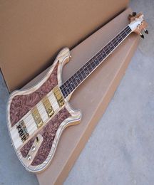 Factory Custom Brown 4String CNC Engraving Pattern Electric Bass Guitar with Rosewood FingerboardGold HardwaresAsh BodyOffer C8581651