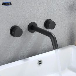 Bathroom Sink Faucets Double Handle Matte Black Wall Mounted Faucet & Cold Water Mixer Chrome Basin