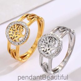 Life Tree Stainless Steel Hollow Ring with Color Preservation and Fashionable Fashion