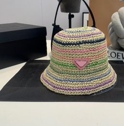 Women Designer Bucket Hat Summer Colourful Straw Handmade Crochet Hats Luxury Designer Fisherman Sun hats Beach Beanies Caps Fashion Knit Caps panama