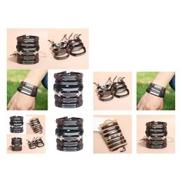 Charm Bracelets Rope Weave Braided Leather Bracelet Vintage Style Diy Combination Set Stam Woven Men Drop Delivery Otxkw