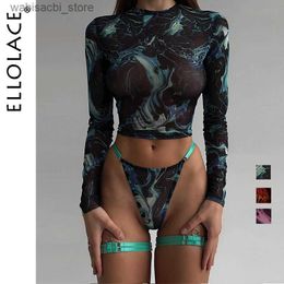 Sexy Set Ellolace Tie Dye Lingerie With Long Sleeve Tops Lace See Through Sensual Erotic Sets 4-Piece Sexy Seamless Erotic Underwear L2447