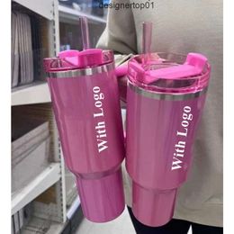 Stanleiness US Stock Cosmo Pink Tumblers Winter PINK Shimmery LIMITED EDITION 40 oz Tumblers 40oz Mugs Lid Straw Big Capacity Beer Water Bottle Valentines Day G CGWJ