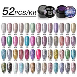 Dresses Rosalind Glitter Gel Varnish Kit 52pcs/set Soak Off Base Top Coat All for Maincure Nails Art Uv Led Rainbow Gel Nail Polish Set